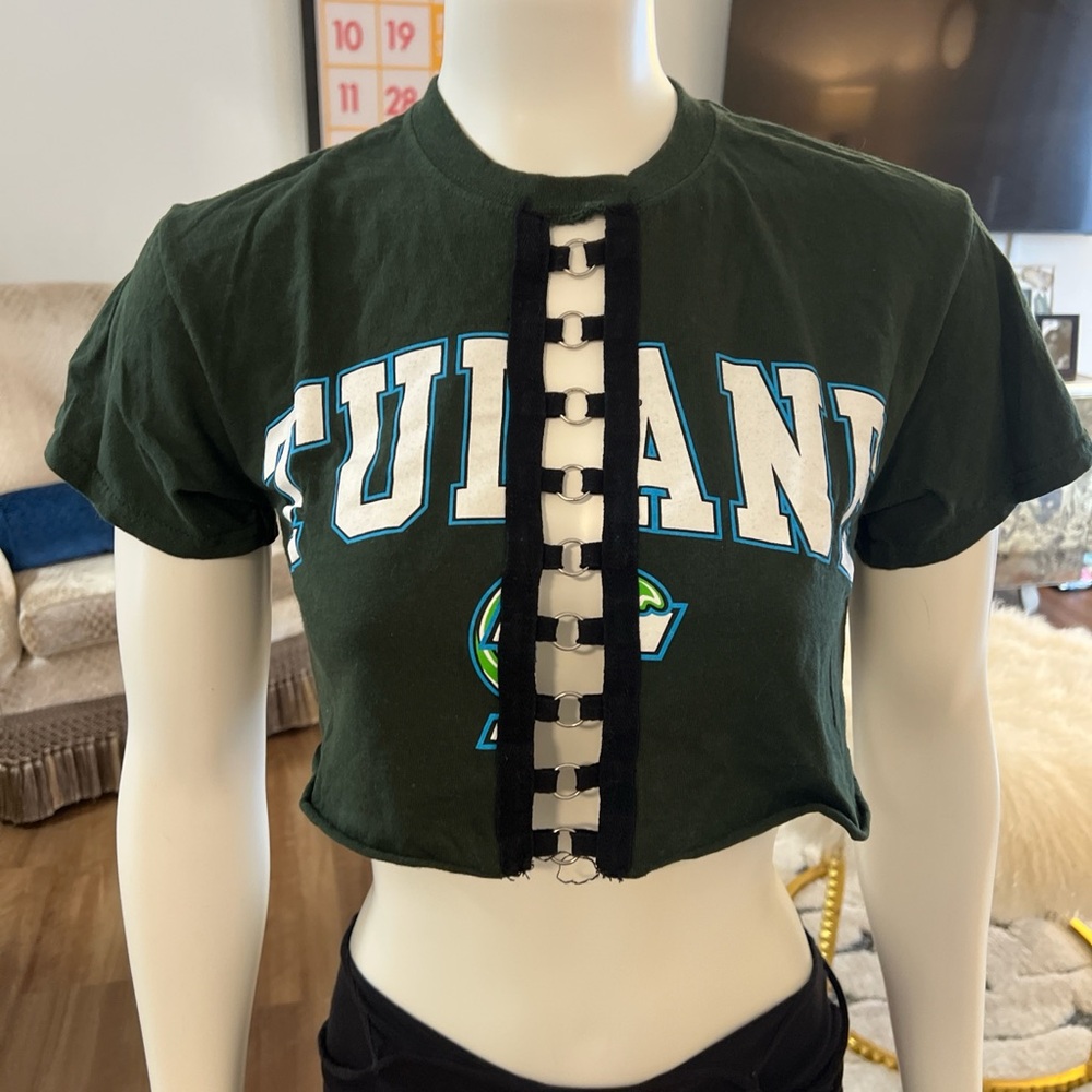 Upcycled Cropped Tulane University T-Shirt